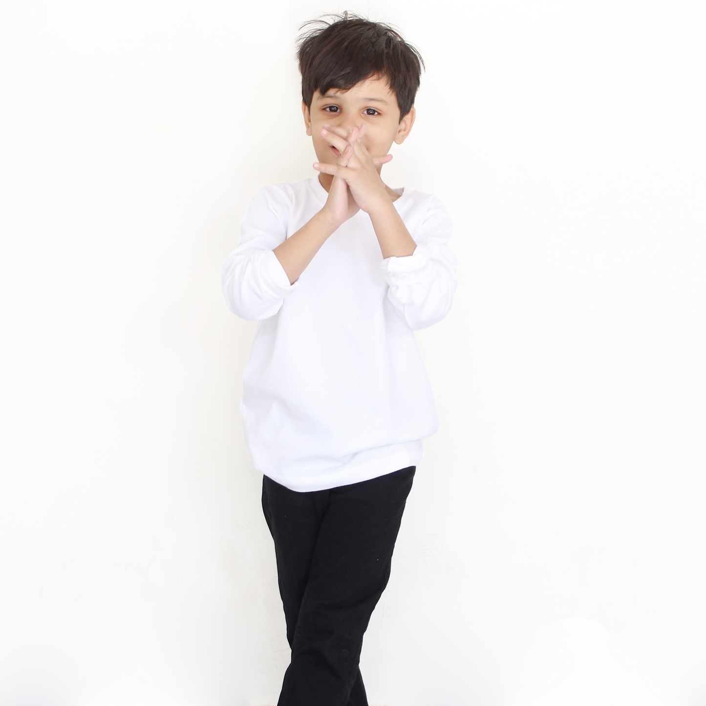 White full sleeves t-shirt for boys & girls front view
