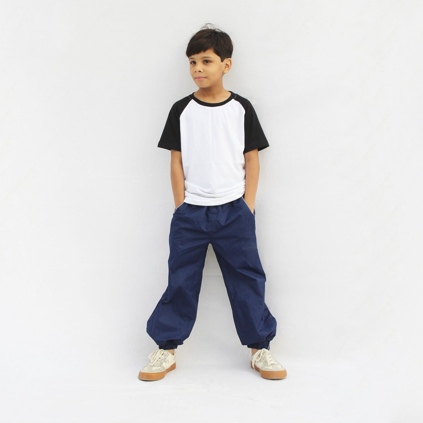 Comfortable Cotton Black & White Raglan T-Shirt for Kids