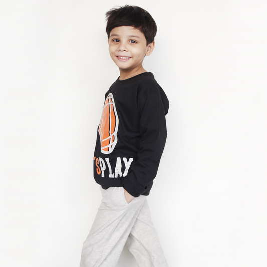 Unisex black cotton long sleeve "Let’s Play" kids t-shirt – trendy everyday wear