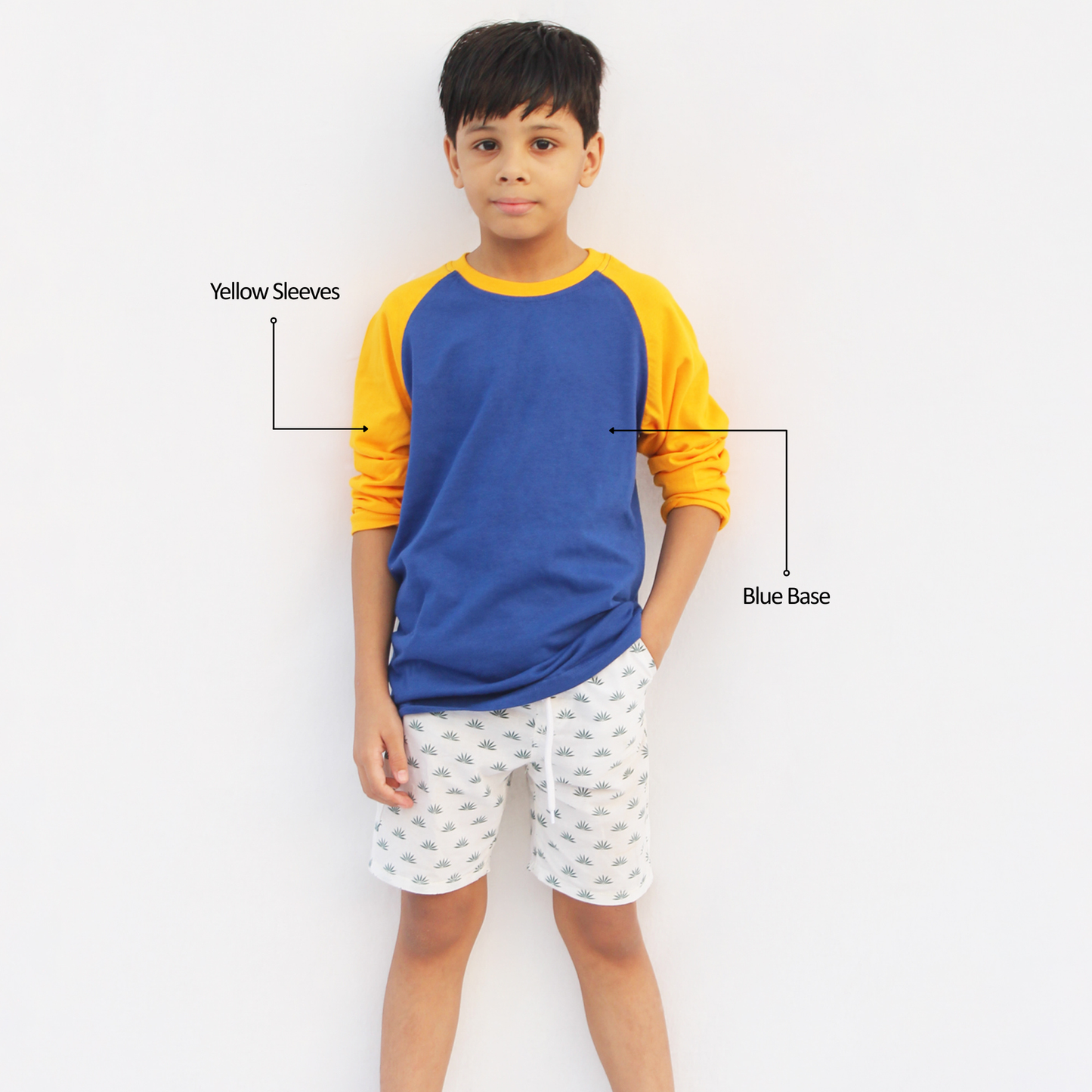 Blue with yellow sleeves kids full sleeves t shirt – trendy unisex kids wear