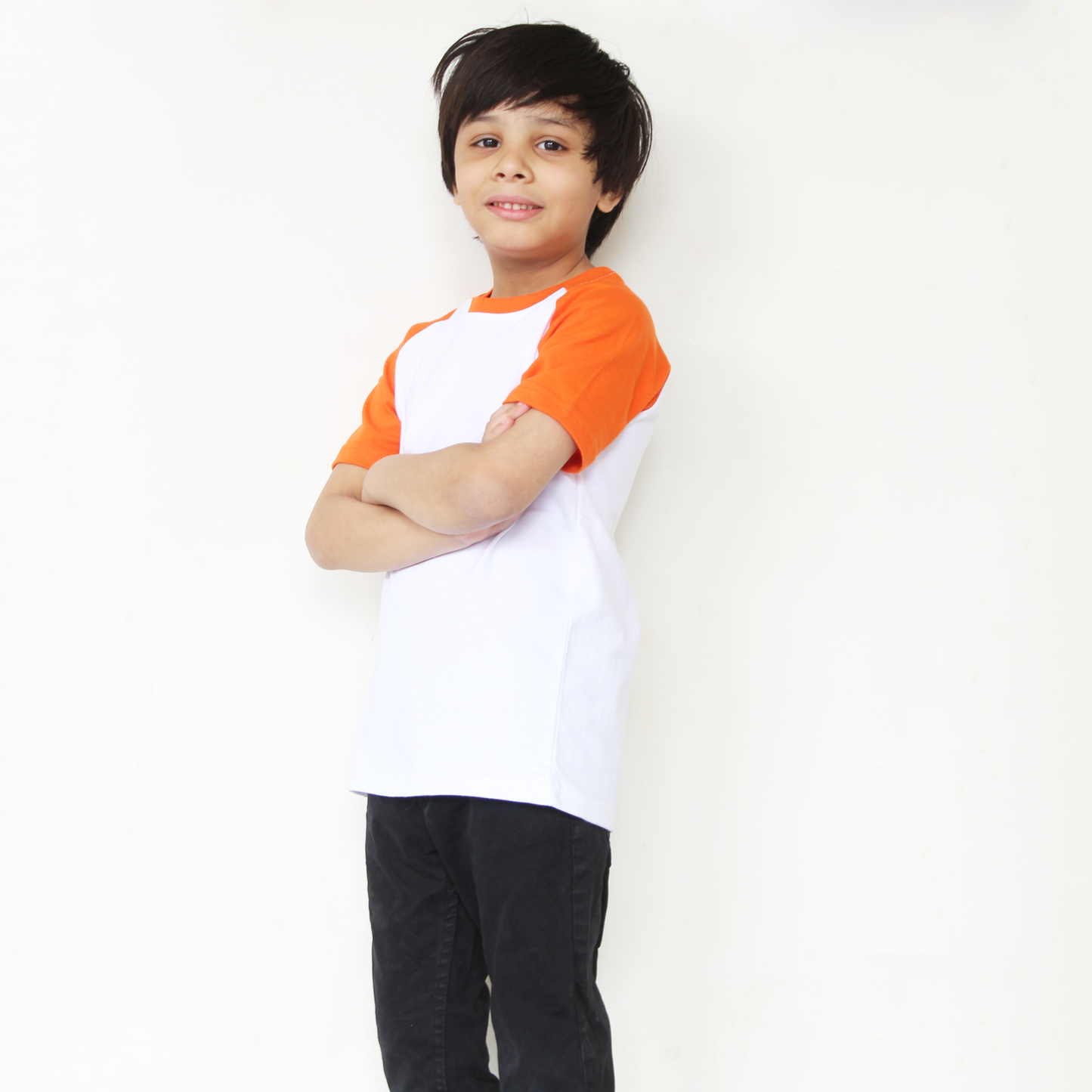High quality cotton Orange & White Raglan T-Shirt round neck contrast sleeves