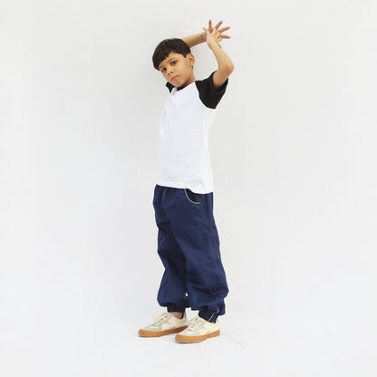 Kids black sleeve white body raglan T-shirt back design