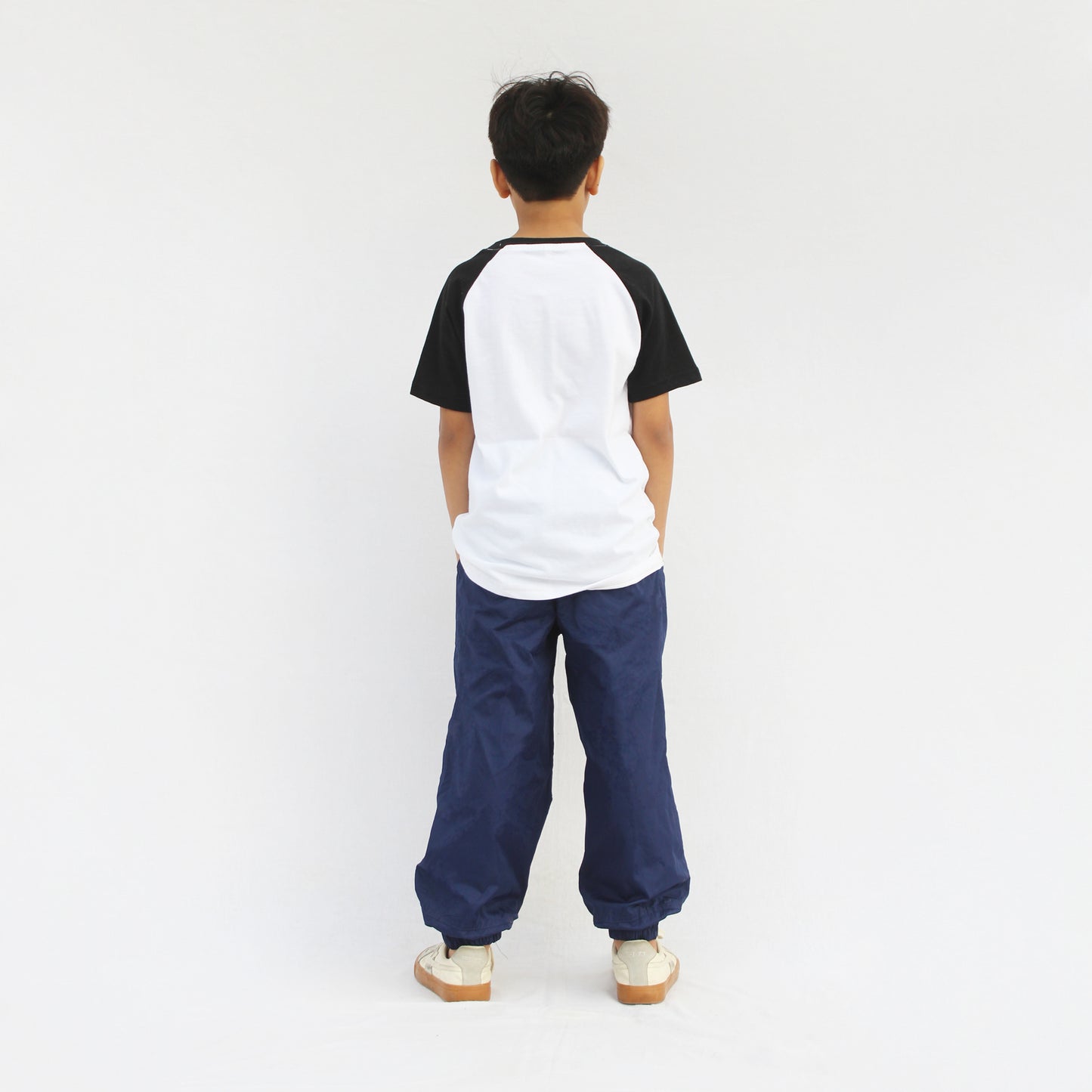 Black white casual raglan T-shirt for kids daily wear
