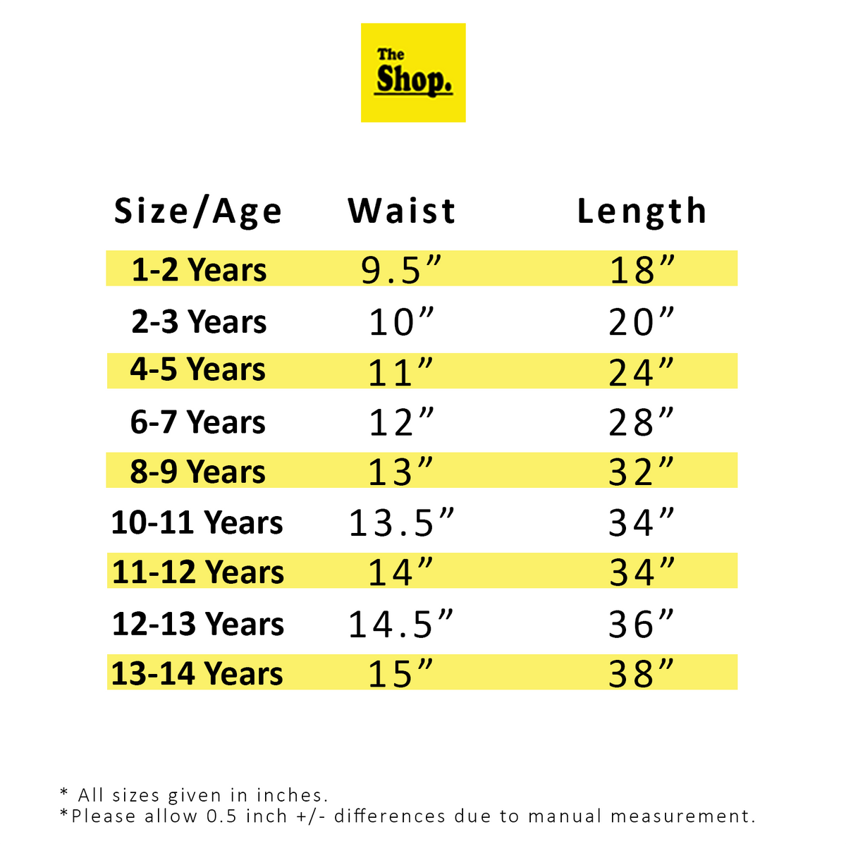 the shop kids trouser size chart