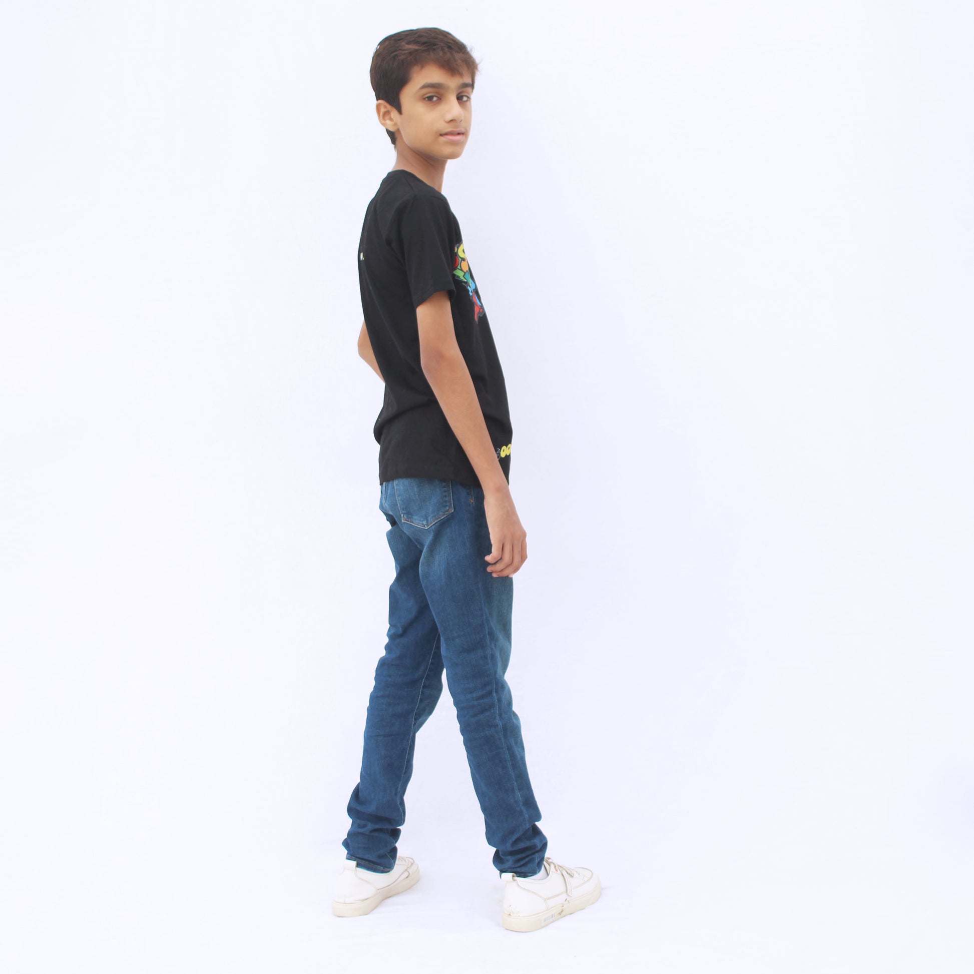 Black DTF printed kids T-shirt cotton jersey