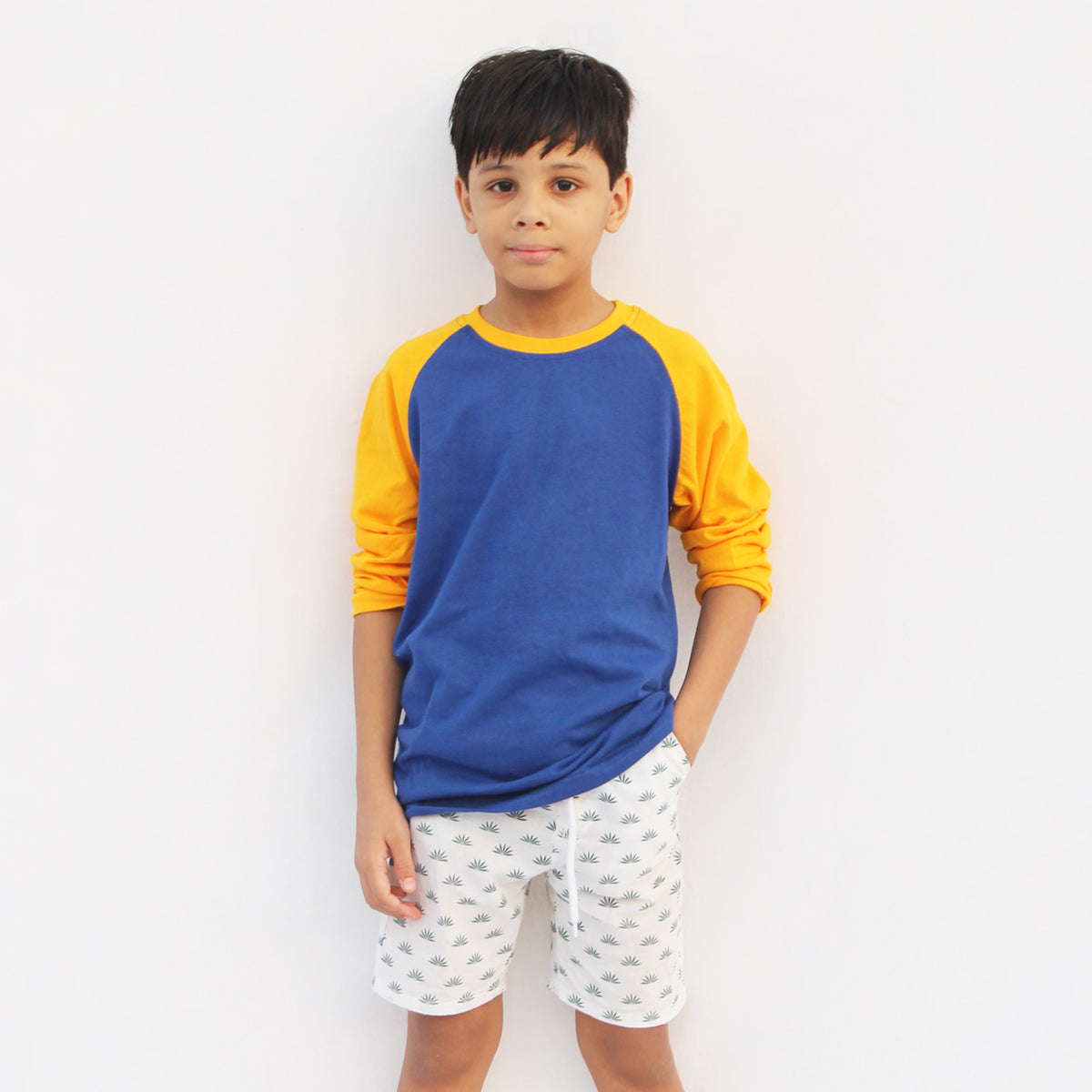 the shop Blue and yellow raglan full sleeve T-shirt for kids with round neck