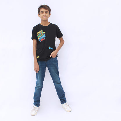 Kids black round neck half sleeve T-shirt