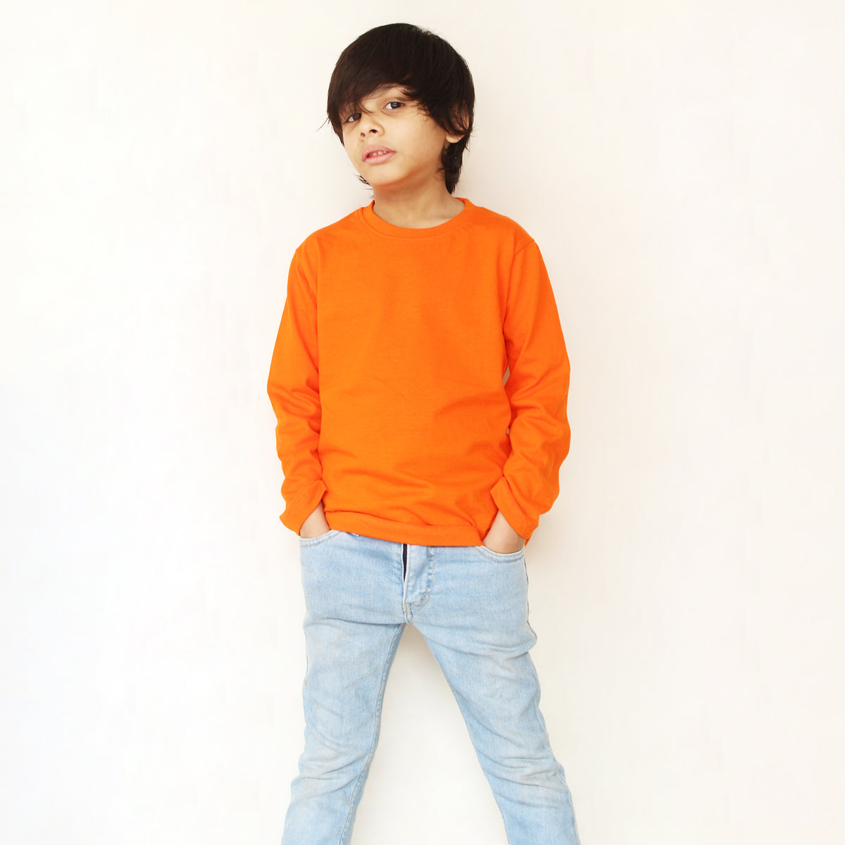 Orange full sleeve T-shirt for boys and girls, stylish kids' long sleeve casual shirt by The Shop.