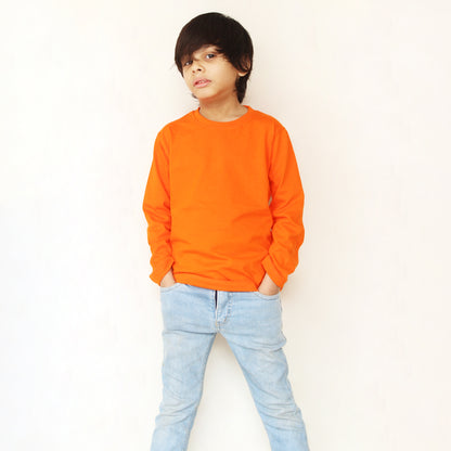 Orange full sleeve T-shirt for boys and girls, stylish kids' long sleeve casual shirt by The Shop.