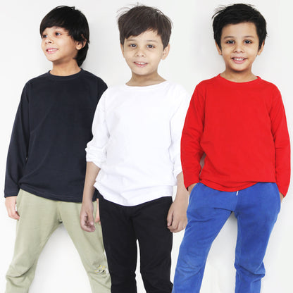 Pack Of 3 - Navy Red White Full Sleeves T-Shirts