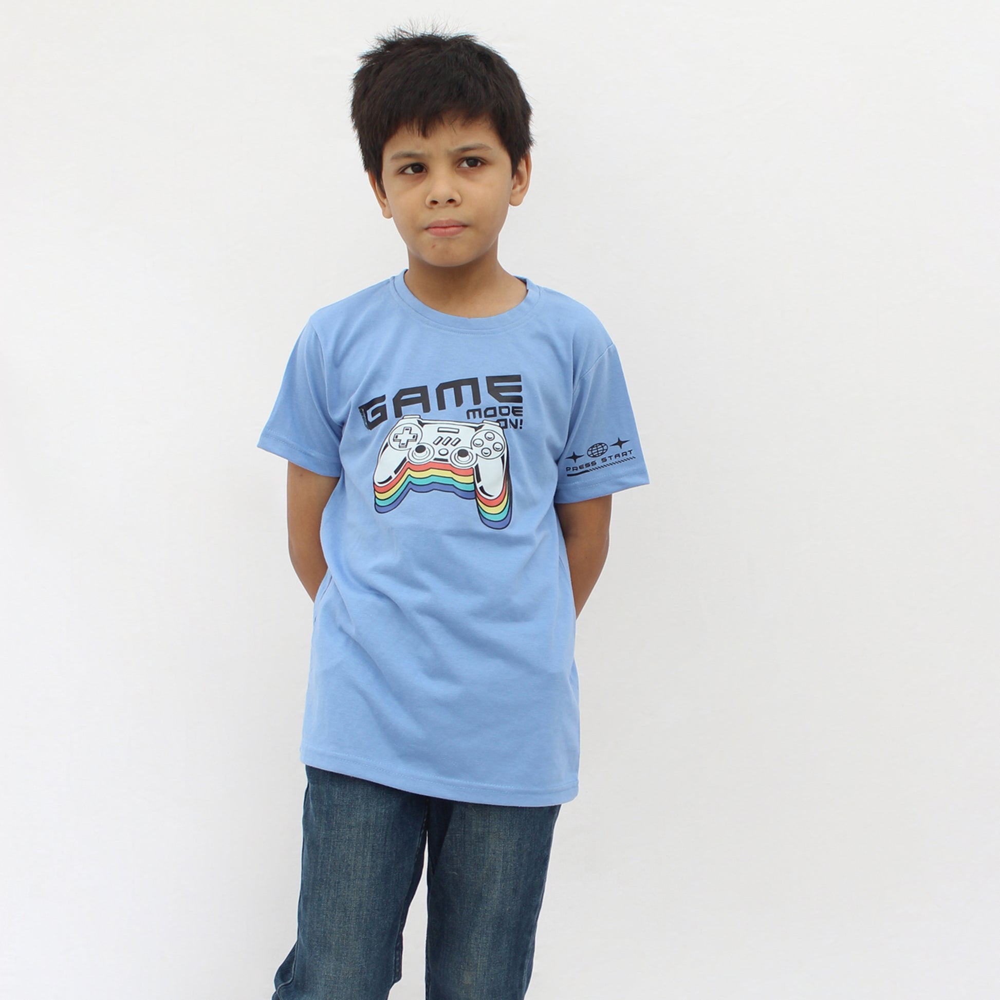 Sky blue gaming printed T-shirt for boys and girls kids