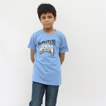 Sky blue gaming printed T-shirt for boys and girls kids