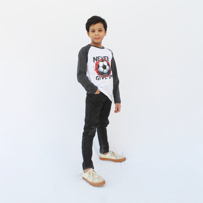 White and charcoal two-tone raglan long sleeve casual T-shirt by The Shop Pakistan.
