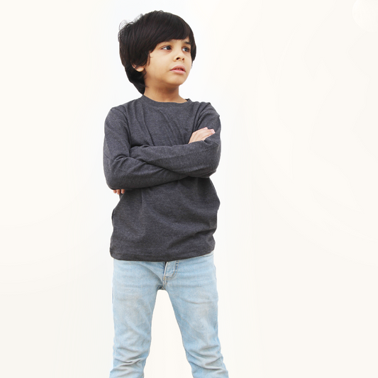 Charcoal Grey Full Sleeves T-Shirt for Boys & Girls