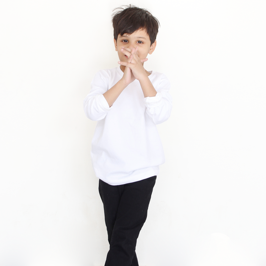 White full sleeves t-shirt for boys & girls front view