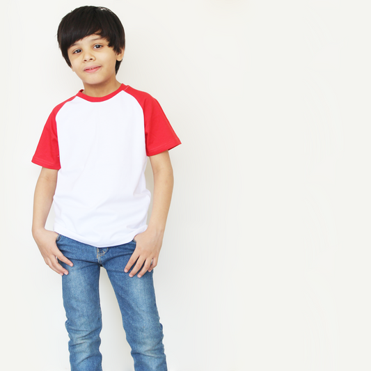 Red and White Raglan T-Shirt for Kids – Stylish Half Sleeves Boys Girls Top