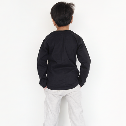 Stylish black round neck full sleeves shirt for boys and girls – premium kids fashion