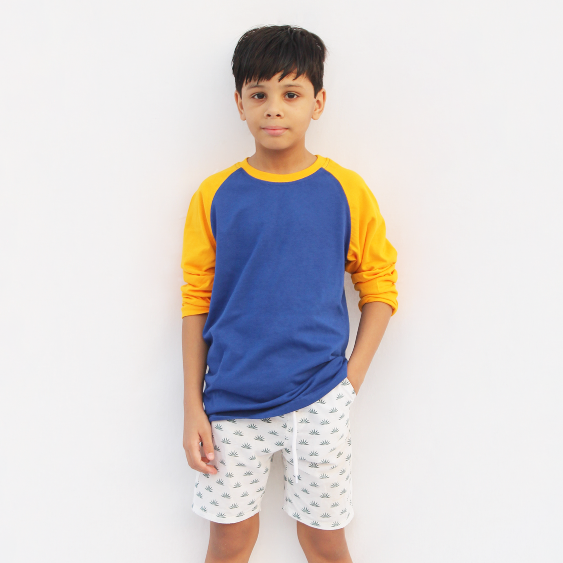 blue yellow raglan full sleeve tshirt for kids