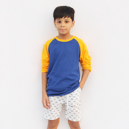 blue yellow raglan full sleeve tshirt for kids