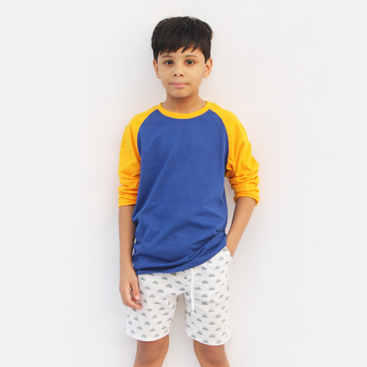 blue yellow raglan full sleeve tshirt for kids