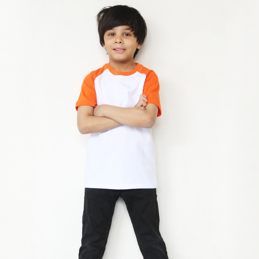 Orange & White Raglan T-Shirt for kids boys & girls casual wear