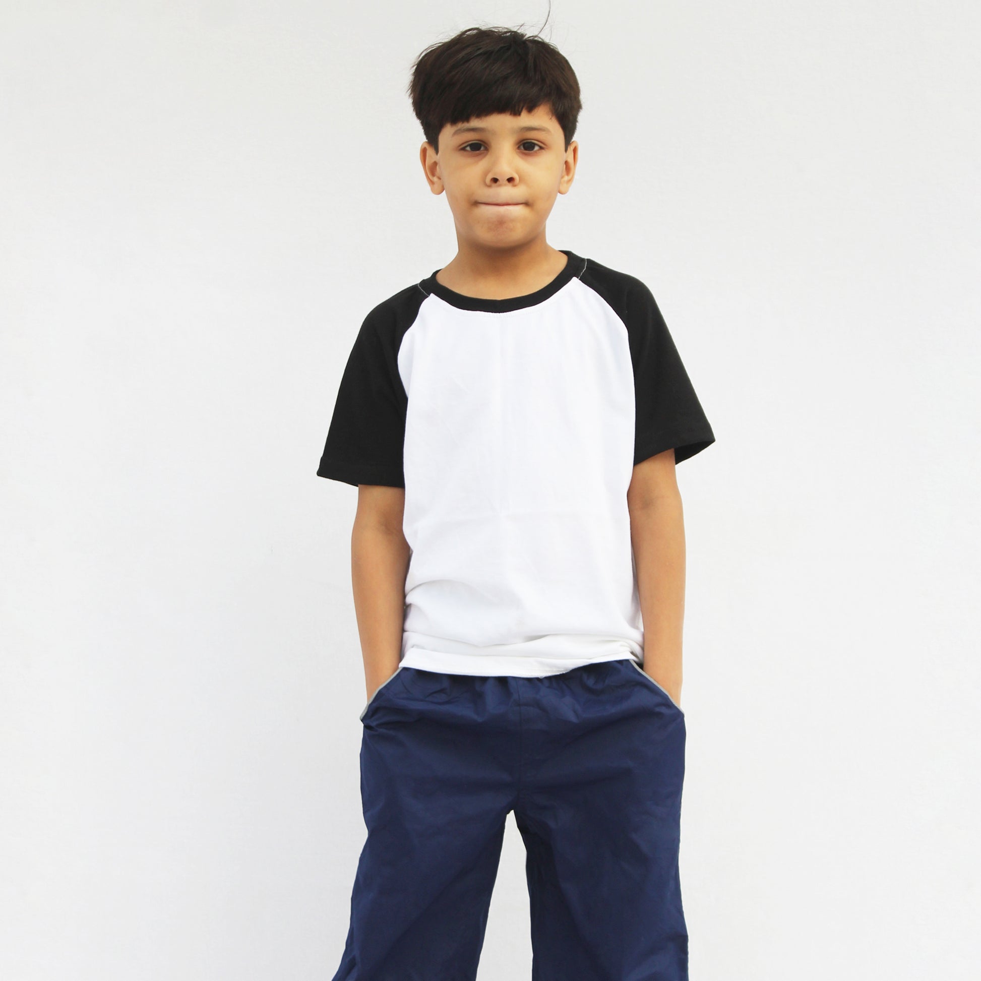 Black & White Raglan T-Shirt for Boys & Girls Kids