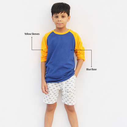 Blue with yellow sleeves kids full sleeves t shirt – trendy unisex kids wear