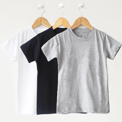 Pack Of 3 - Basic T Shirts, White Black Grey - The Shop.
