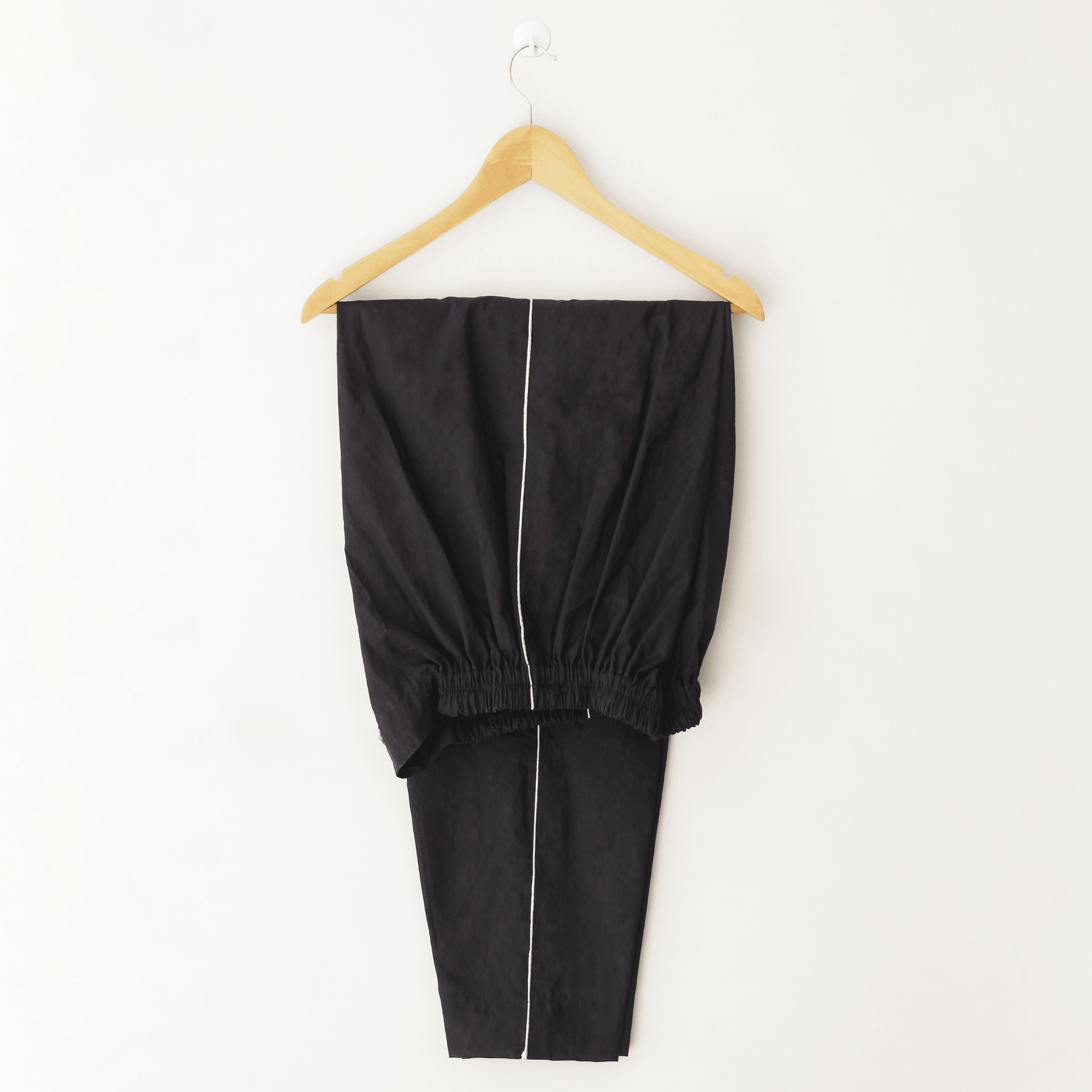 Contrast Piping Stitched Cotton Black Trouser - The Shop.