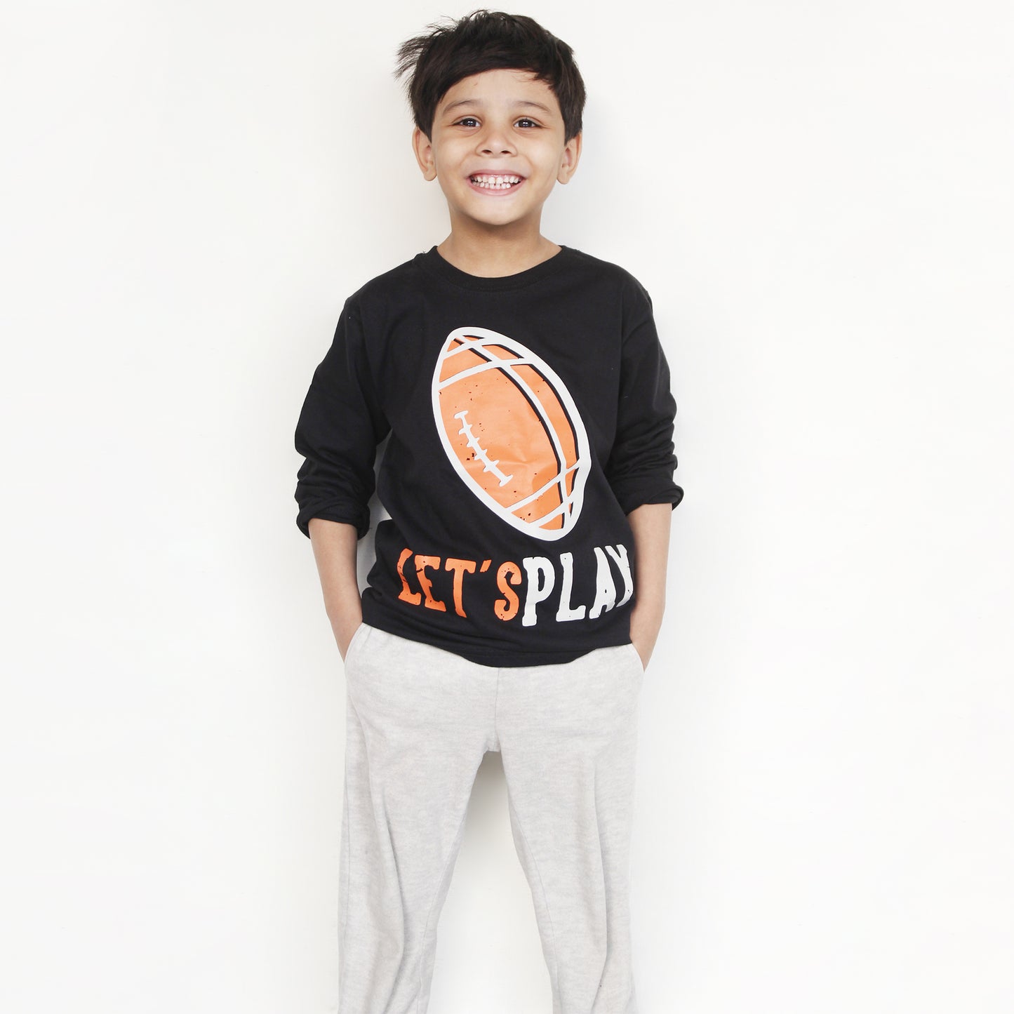 Black Full Sleeves Let's Play T Shirt For Boys & Girls Kids