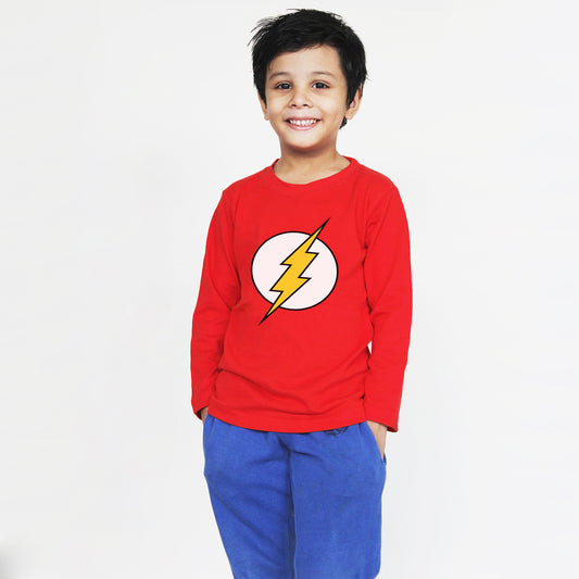 Full Sleeves Flash Red T Shirt For Boys & Girls Kids