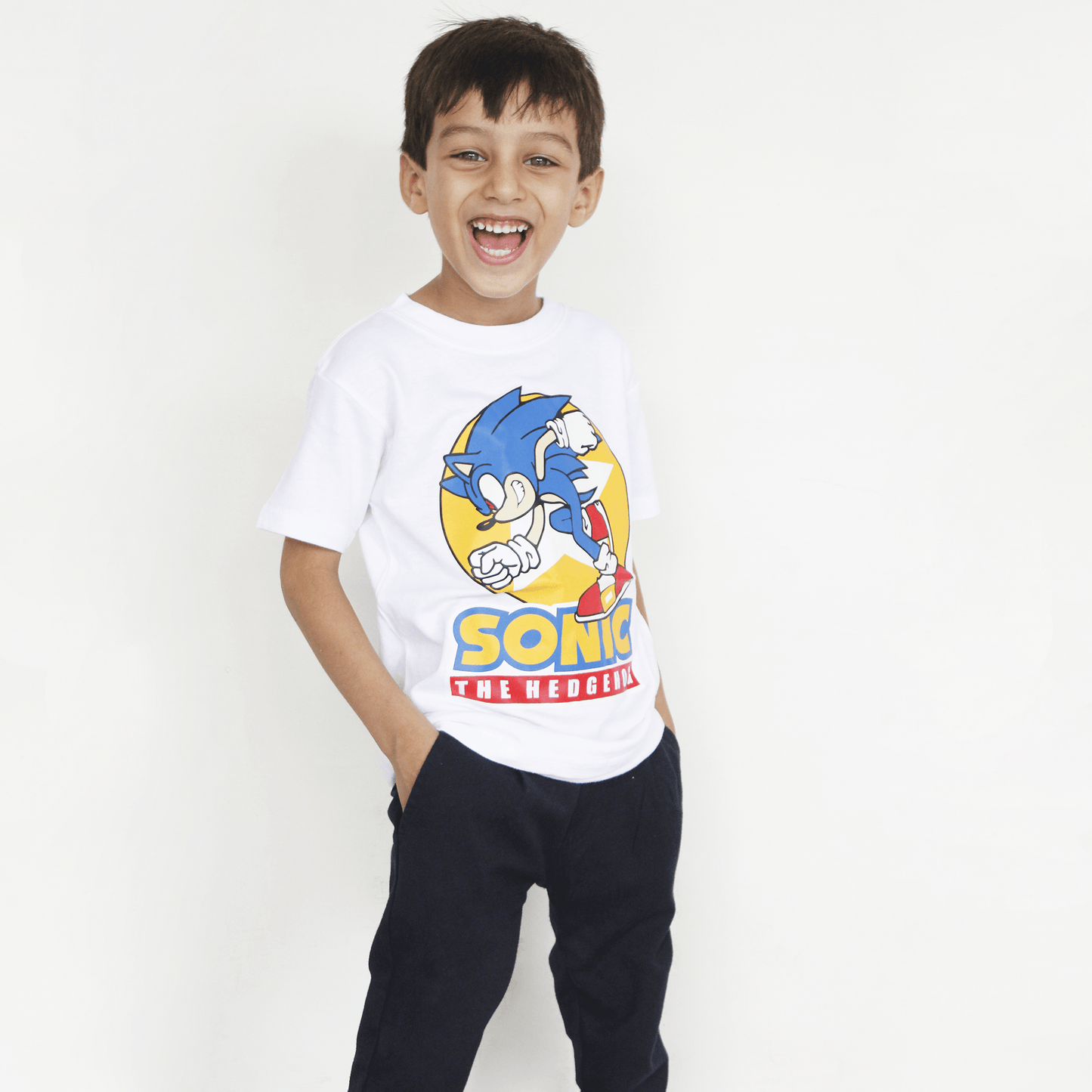 White T Shirt Sonic Design For Boys & Girls - The Shop.