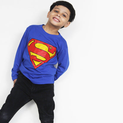 Full Sleeves Royal Blue Superman T Shirt For Boys & Girls Kids - The Shop.