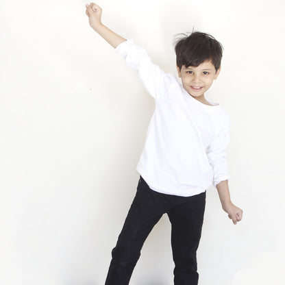 Cotton White Full Sleeves T-Shirt for Boys and Girls Kids